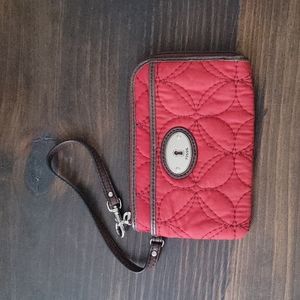 Red Quilted Fossil Wristlet